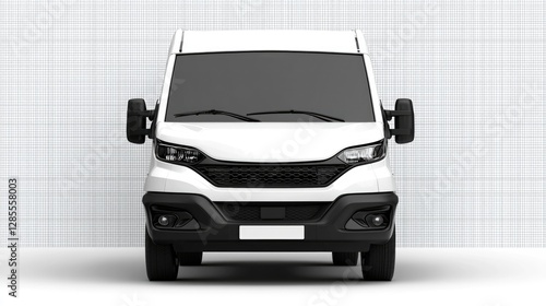 White delivery van front view showcasing modern design and functionality for transport needs