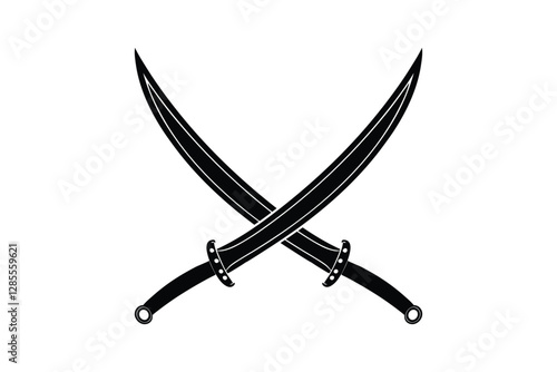 Silhouette art design of two crossed curved cutlass swords.eps