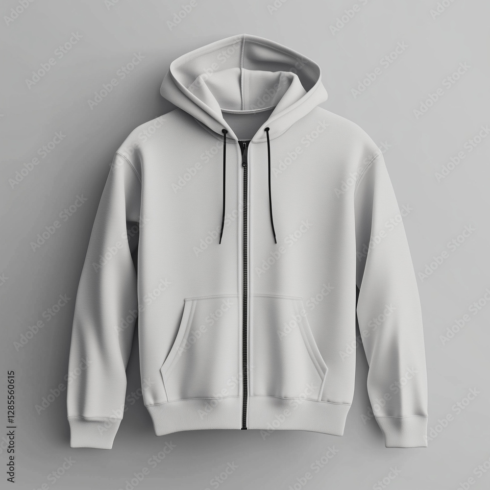 Blank zip-up hoodie mockup, hanging naturally with soft folds, smooth fabric texture, high-quality lighting, isolated on neutral background Blank zip-up hoodie mockup, hanging naturally with soft folds, smooth fabric texture, high-quality lighting, isolated on neutral background