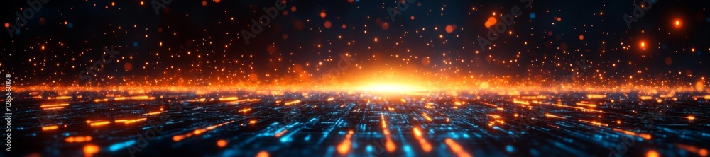 Fototapeta premium Futuristic Data Stream with Glowing Lights on a Digital Grid. Generative AI