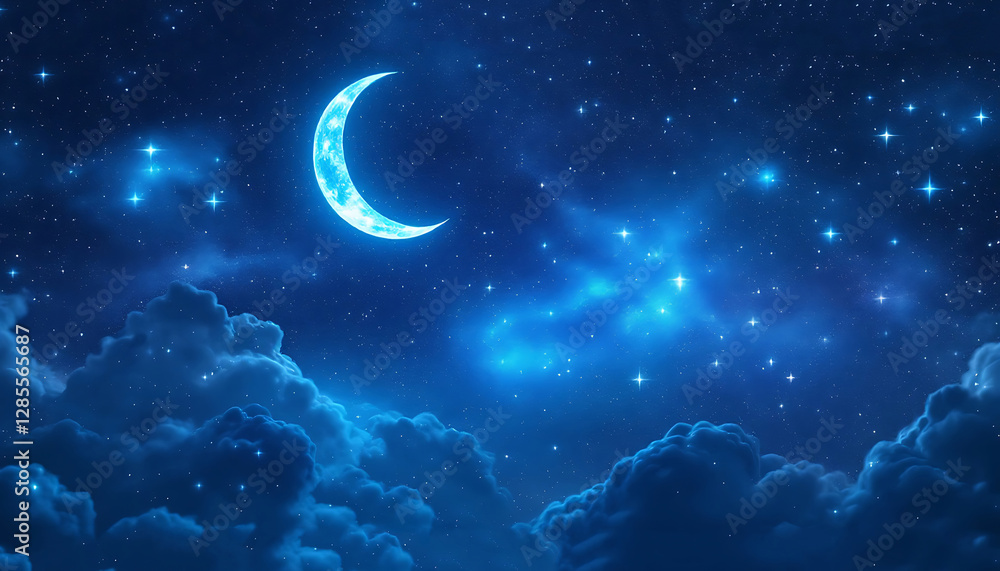 Crescent Moon and Starry Night: A Serene Celestial Artwork Crescent Moon and Starry Night: A Serene Celestial Artwork