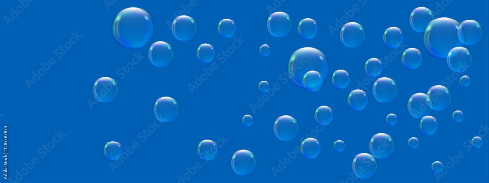 Bubbles under water on a blue background. Oxygen in the aquarium. Air in the ocean. Pool aeration. Soapy bubble bath Vector illustration. Bubbles under water on a blue background. Oxygen in the aquarium. Air in the ocean. Pool aeration. Soapy bubble bath Vector illustration.