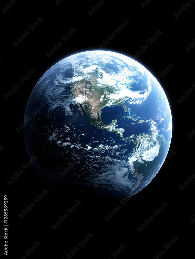 Blue Earth with Visible Continents Against the Black Space Background : Generative AI Blue Earth with Visible Continents Against the Black Space Background : Generative AI