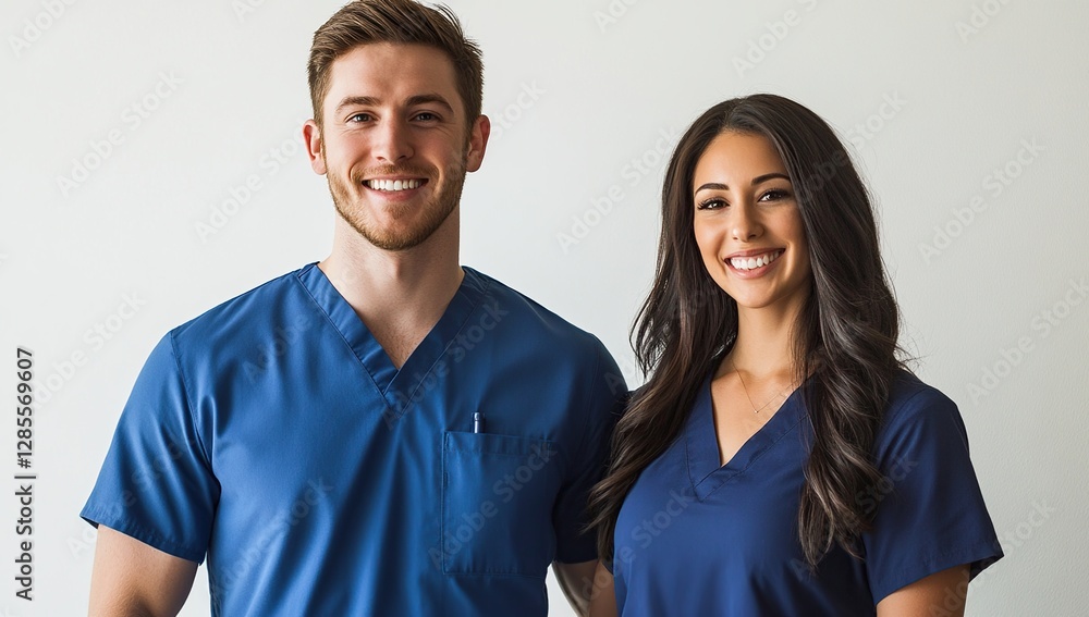 Smiling Healthcare Professionals: Doctors in Scrubs Showcasing Teamwork and Compassion Smiling Healthcare Professionals: Doctors in Scrubs Showcasing Teamwork and Compassion