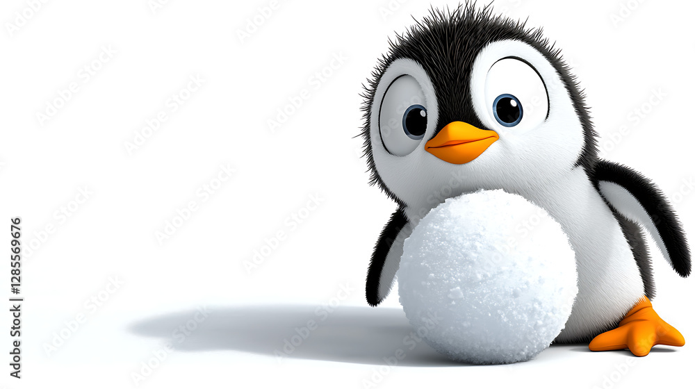 Fototapeta premium A cartoon penguin is holding a white ball. generated using AI