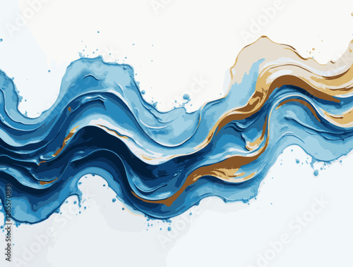 Vector large blots of oil paint in blue and gold colors