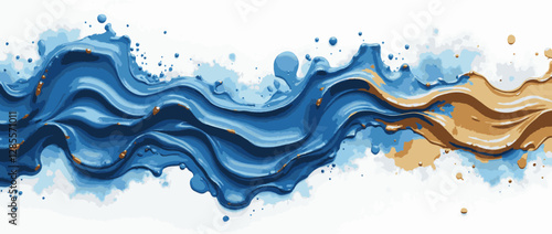Vector large blots of oil paint in blue and gold colors
