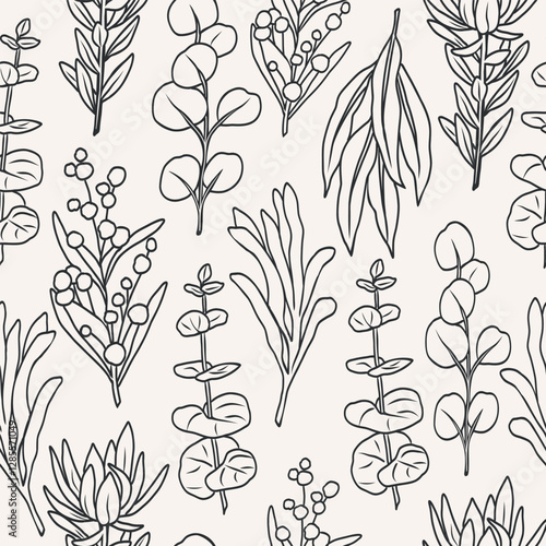 Hand drawn Australian flowers seamless pattern