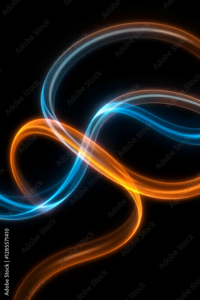 Envision an abstract ribbon of energy flowing seamlessly in a dark background. Envision an abstract ribbon of energy flowing seamlessly in a dark background.