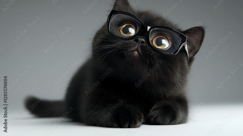 Cat with glasses on white backdrop, playful expression, charming demeanor, ideal for quirky pet-themed projects Cat with glasses on white backdrop, playful expression, charming demeanor, ideal for quirky pet-themed projects