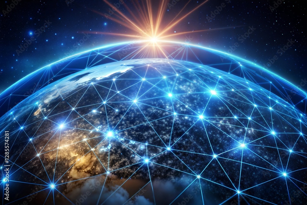 Obraz premium Global Network Connecting Earth in Space