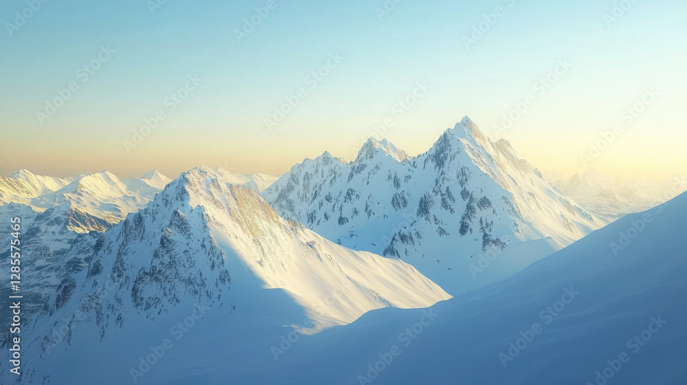 Fototapeta premium Majestic Snowy Mountains at Sunrise - Aerial Views: Drone Photography