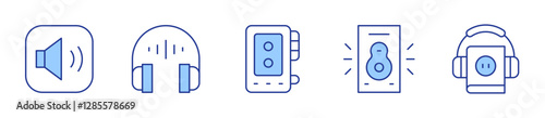 audio recorder, speaker, volume up, audio book, audio guide. Audio Icon vector illustration. Line Duotone style. Editable stroke