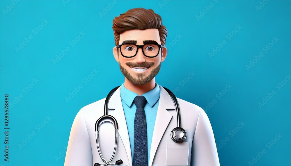 a friendly doctor with glasses and a stethoscope smiles with a pleasant expression against a blue background a friendly doctor with glasses and a stethoscope smiles with a pleasant expression against a blue background