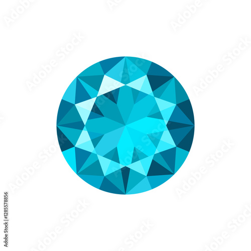 Round brilliant cut aquamarine top view. Colored flat icon illustration