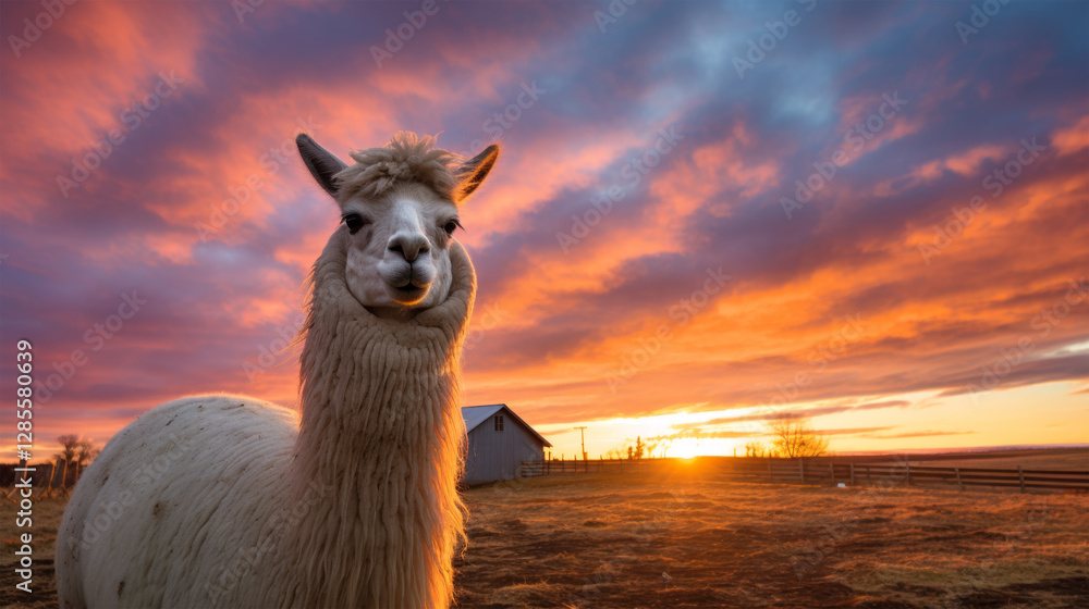 Obraz premium llama in livestock on nature background