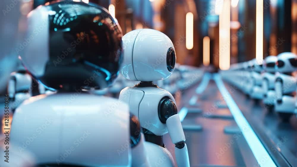 Futuristic Robot Character in a High-Tech Environment with Neon Lights Futuristic Robot Character in a High-Tech Environment with Neon Lights