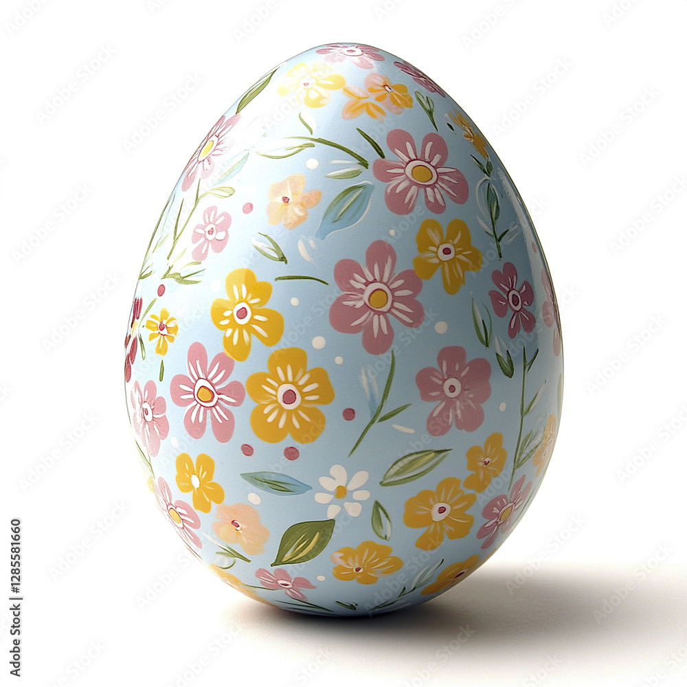 Fototapeta premium Colorful Easter egg with floral pattern on white background