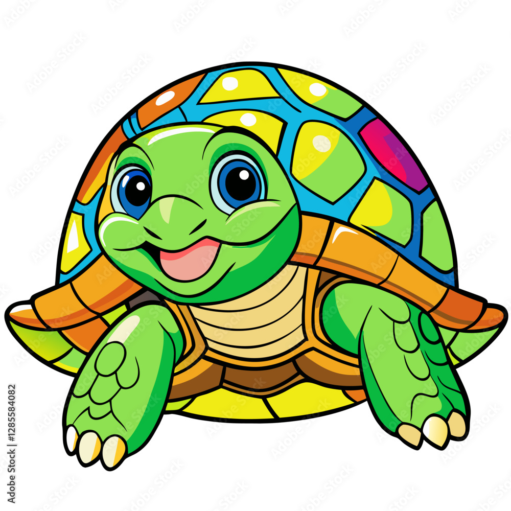 Fototapeta premium Adorable Cartoon Turtle with Brightly Colored Shell and Happy Expression