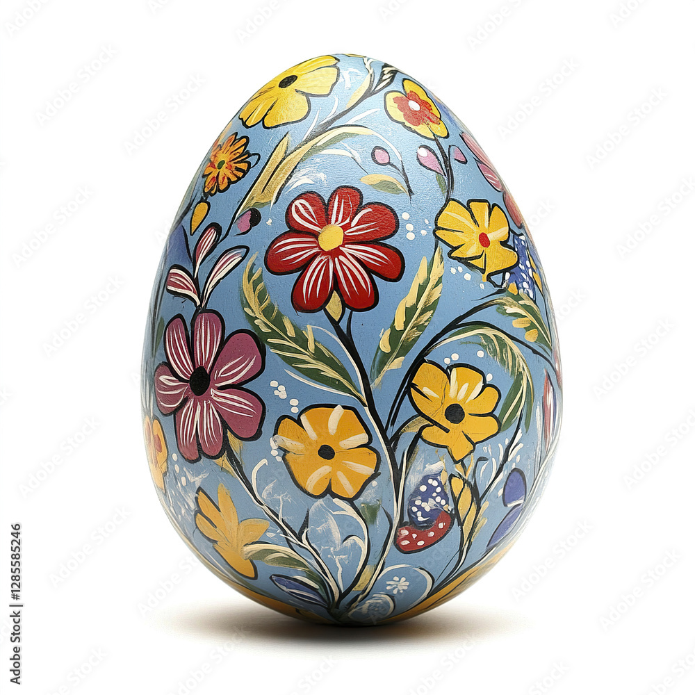 Fototapeta premium Colorful Easter egg with floral patterns on white background