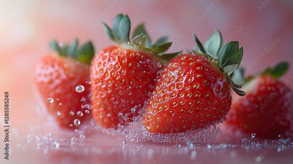 Freshly cut strawberries appear to levitate on a pastel background. Freshly cut strawberries appear to levitate on a pastel background.