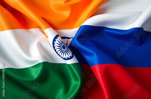 Beautiful Drape India and Russia flag background. Drapery Indian and Russian flag background. 