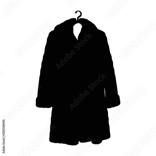 Fur coat on a hanger black silhouette isolated on a white background