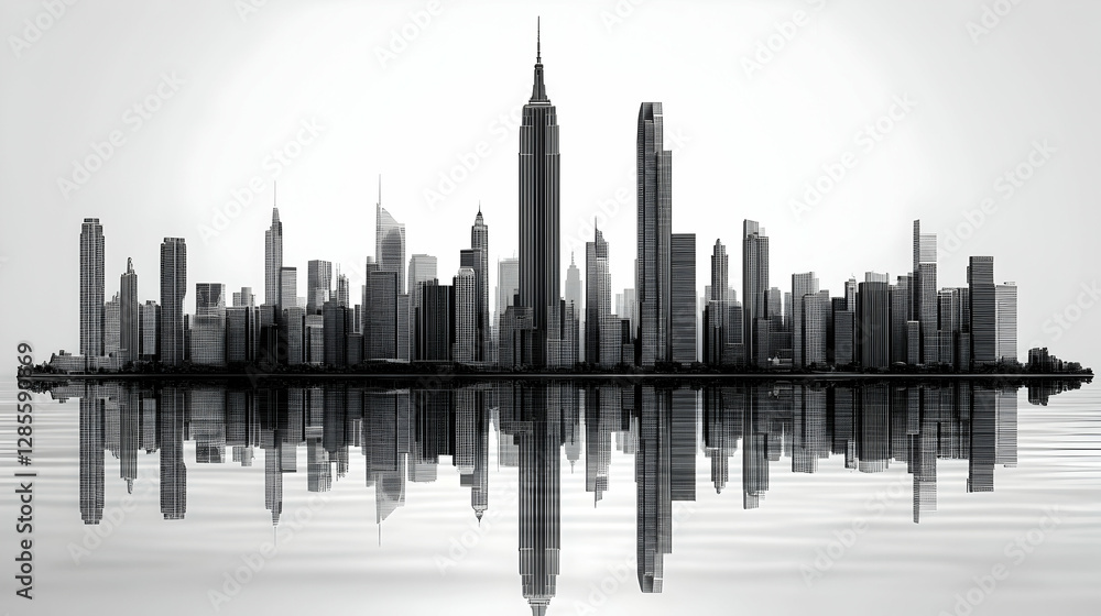 Naklejka premium NYC Skyline Reflection, Gray Scale