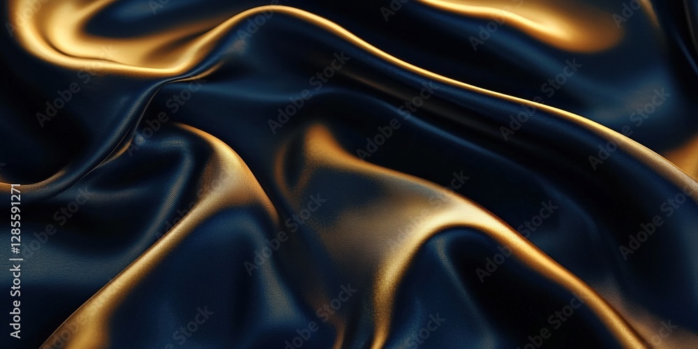 Fototapeta premium Abstract wavy lines of dark blue and golden liquid waves