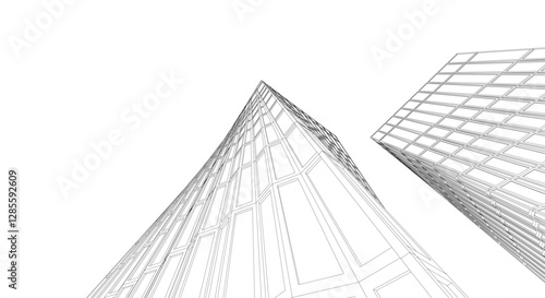Modern Glass Facade Skyscrapers. Minimalist Architectural Urban Skyline with Contemporary Buildings