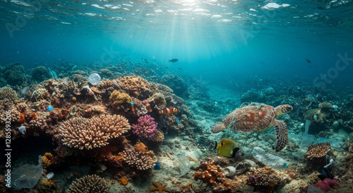 Wallpaper Mural Underwater ecosystem impacted by plastic waste, marine life faces pollution Torontodigital.ca