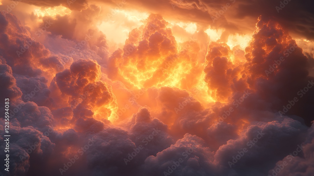 Fototapeta premium Fiery Sunset Cloudscape Illuminated By Golden Light