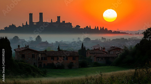 Tuscan Sunrise over Medieval Town photo