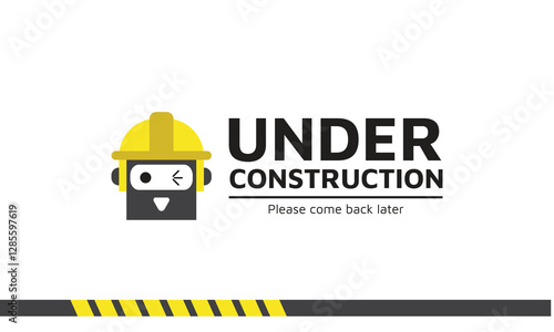 An Under Construction Website Page for Design Element or Web Page Element with Cartoon Robot