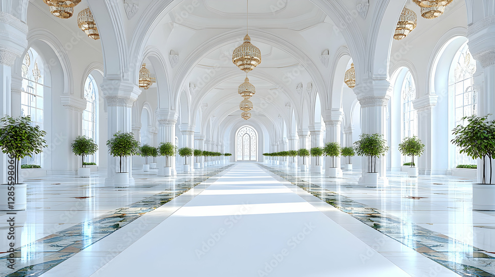 Obraz premium White Mosque Hallway, Elegant Interior