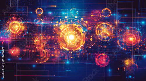 Wallpaper Mural A vibrant digital design featuring glowing orbs and lines, embodying a futuristic and abstract theme, reminiscent of technology and space Torontodigital.ca