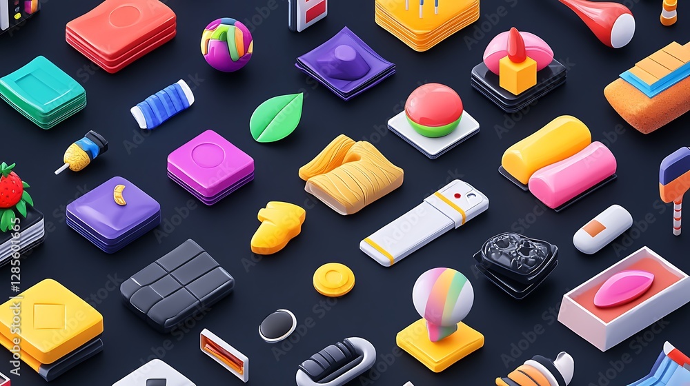 Vibrant Isometric 3D Render: A Collection of Everyday Objects AI Generated Vibrant Isometric 3D Render: A Collection of Everyday Objects AI Generated