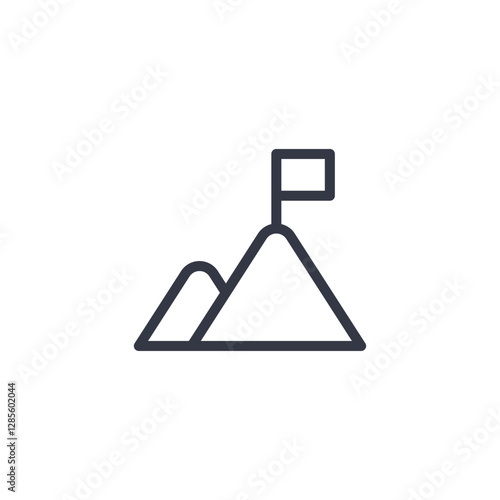 Flag on mountain peak icon symbol vector sign isolated on white background illustration for graphic and web design