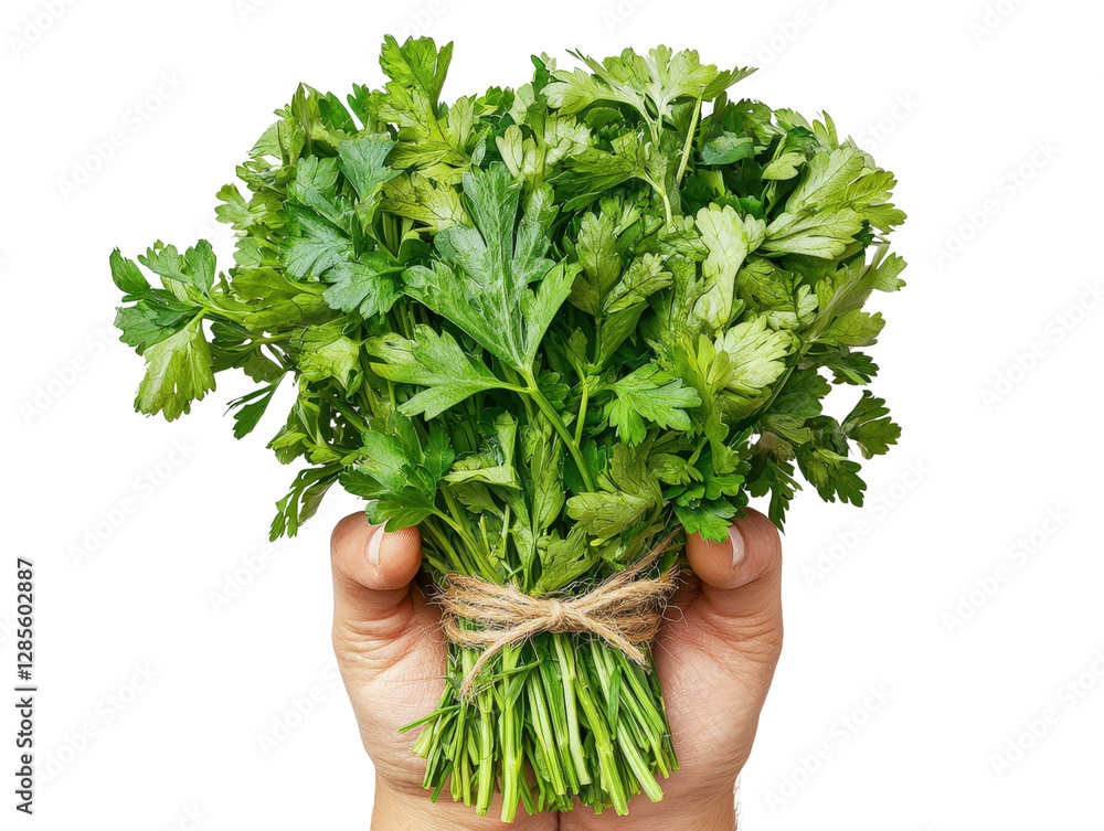 Handful of Fresh Green Herbs Tied Together with Natural Twine for Culinary Use Handful of Fresh Green Herbs Tied Together with Natural Twine for Culinary Use