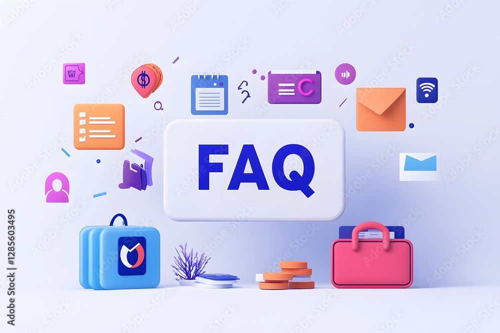 Sleek White Banner with FAQ Highlighted by Floating Financial Icons Sleek White Banner with FAQ Highlighted by Floating Financial Icons