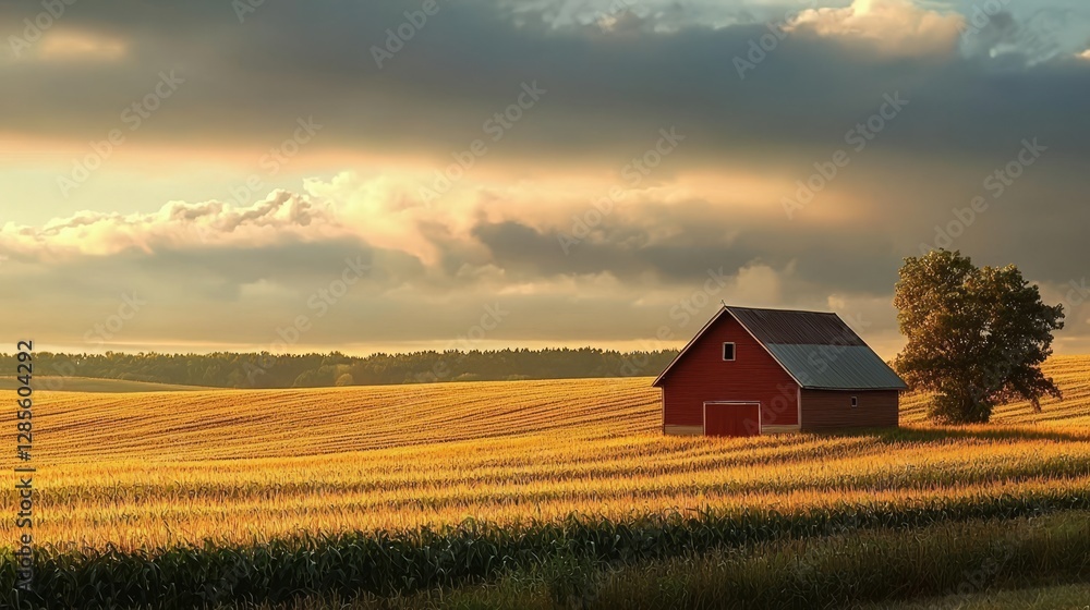 A picturesque red barn located in a sprawling cornfield. A picturesque red barn located in a sprawling cornfield.