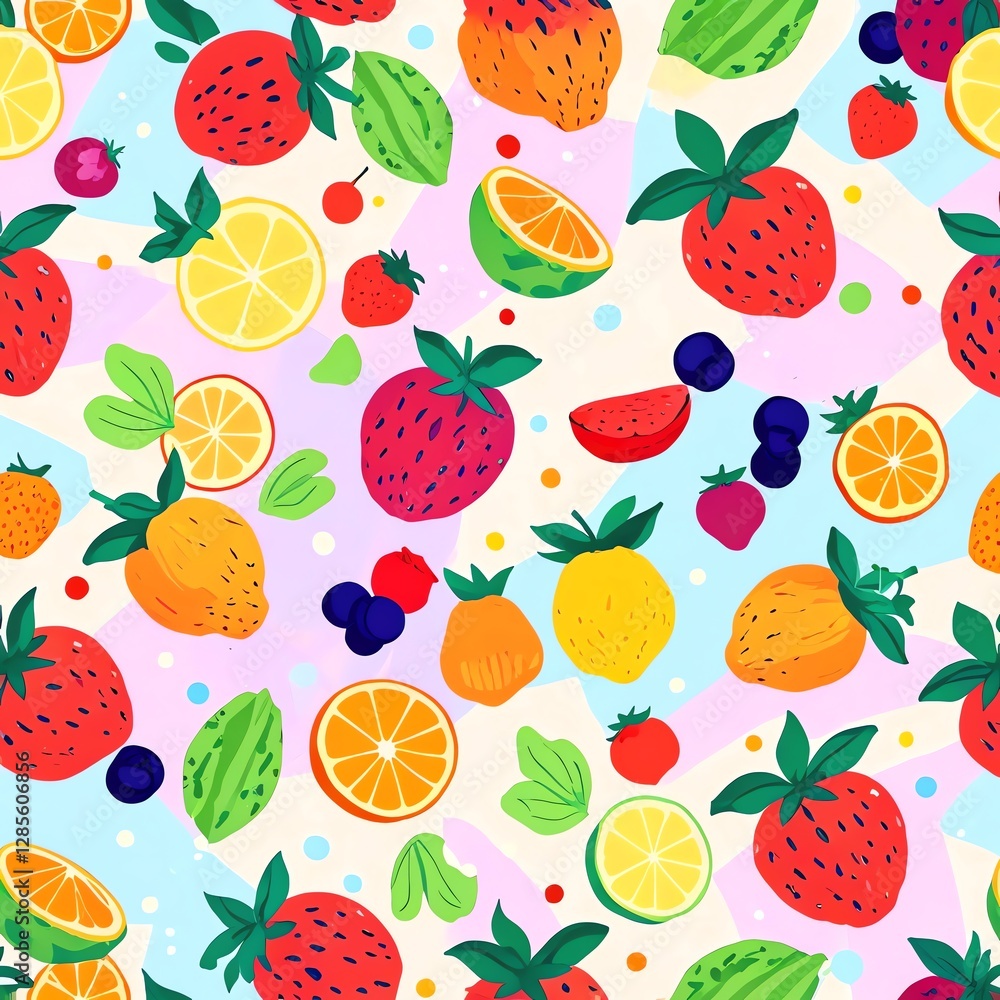 Vibrant Fruit Pattern: A Delightful Summer Collage of Strawberries, Citrus, and Berries Vibrant Fruit Pattern: A Delightful Summer Collage of Strawberries, Citrus, and Berries