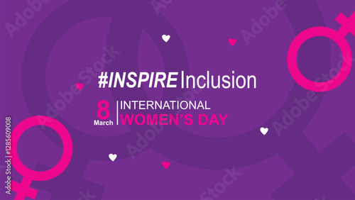 International women's day vector template with gender logo, woman silhouette and heart shape suitable for social media post, greeting card or website advertisement