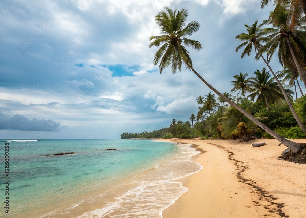 palm trees on the beach Over and reflected in Sea and Lake, landscape, travel, Sea tropical beach