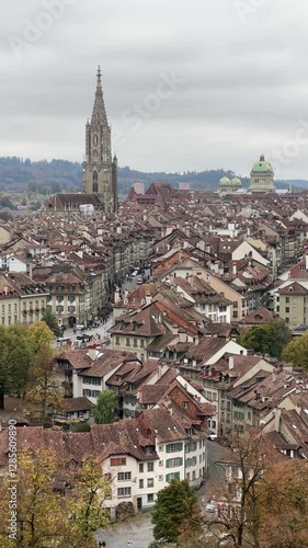 Wallpaper Mural Bern, Switzerland, View of the historic center of Bern, captial of Switzerland from Aargauerstalden at Rosengarten Bern, beautiful fall colors, autumn leaves, aerial view, Aara river Torontodigital.ca