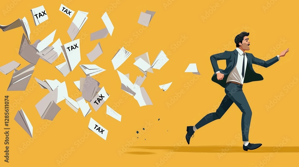 Fototapeta premium Mail tax envelope chasing businessman isolated on background with copy space. Concept tax reports and calculation of tax returns. Payment of debt