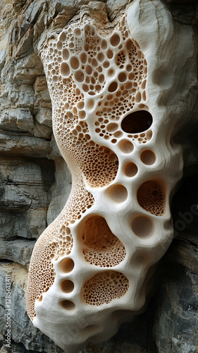 Organic textures resembling microscopic biological structures in natural rock formations photo