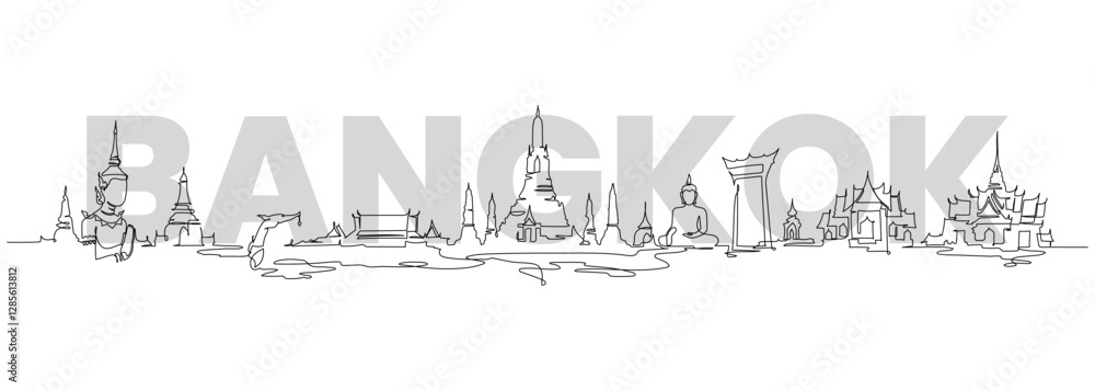 Obraz premium bangkok thailand tourist attractions one line drawing continuous