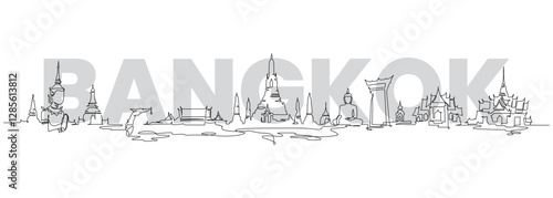bangkok thailand tourist attractions one line drawing continuous