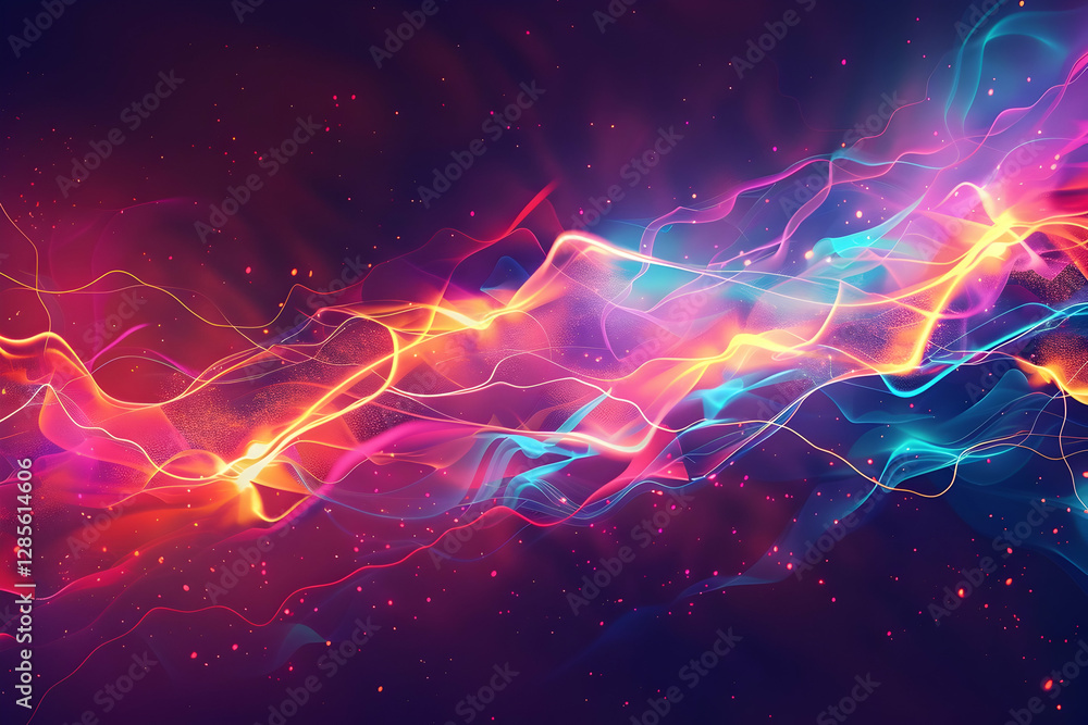 Colorful abstract waves of light intertwining in a cosmic background, creating a vibrant visual effect Colorful abstract waves of light intertwining in a cosmic background, creating a vibrant visual effect